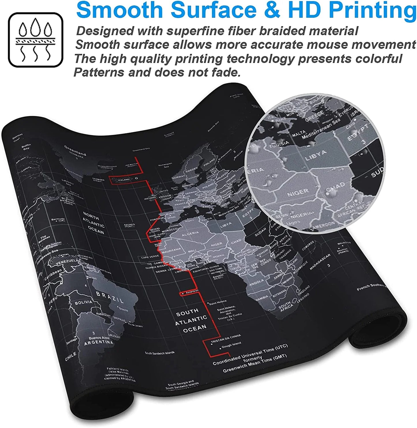 XXL Gaming Mouse Pad with Black Map & Premium-Textured Computer Non-Slip Gaming Mouse Mat-90X40 Ditu02