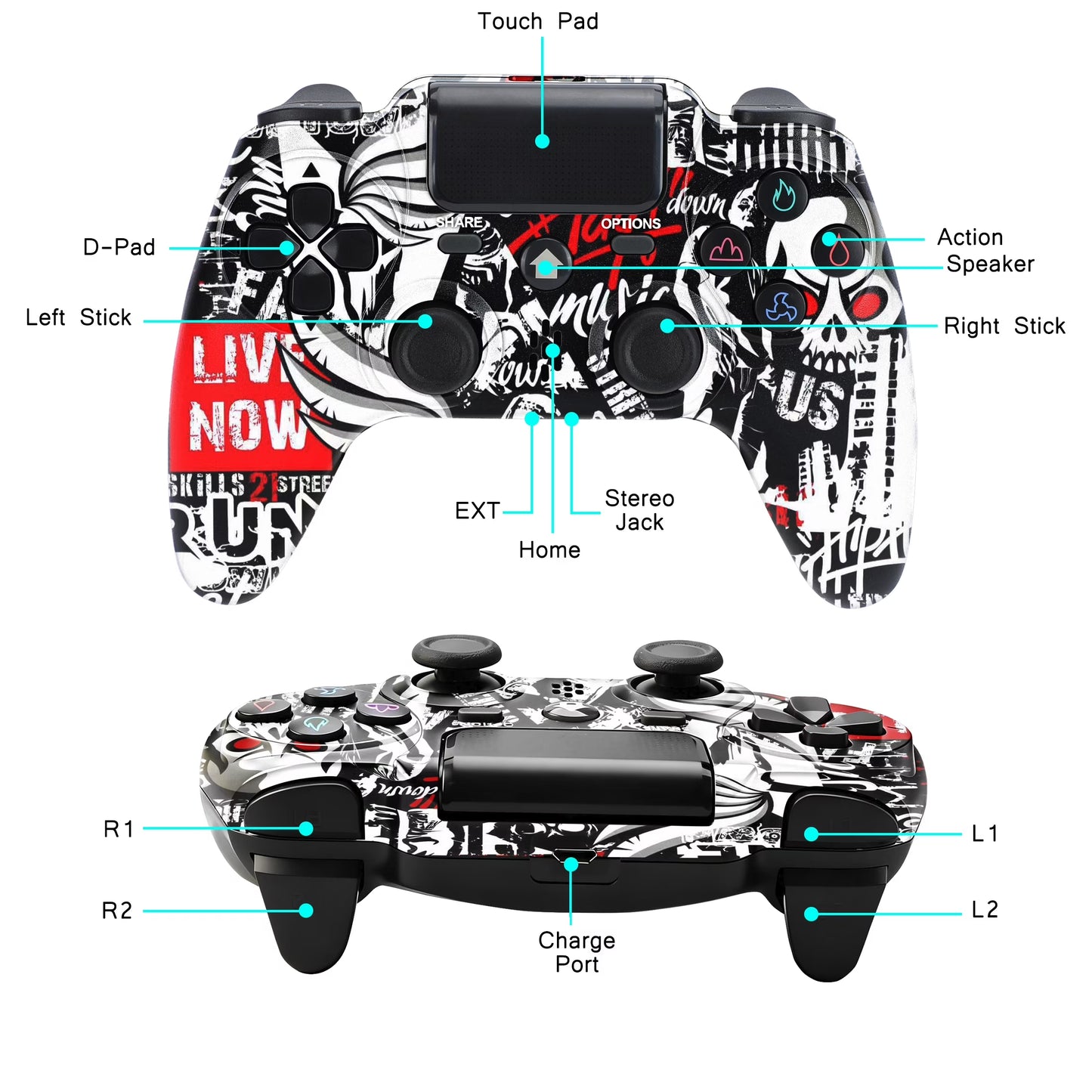 Wireless Controller Compatible with P4/P4 Slim/P4 Pro/Windows PC, Skull
