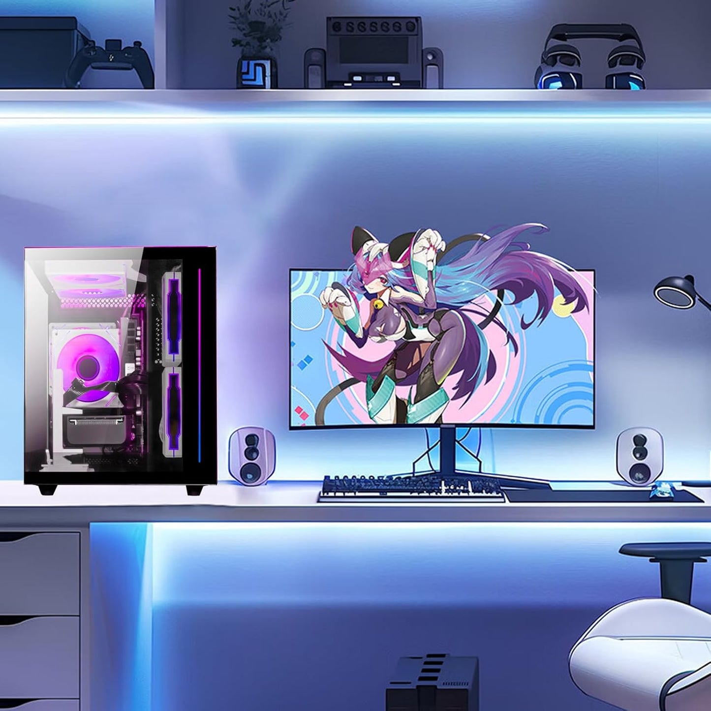 Prebuilt Gaming PC, Black, Ryzen5 6Cores 3.6G-4.1G, DDR4 3200Mhz 16G RAM, Nvme 512G SSD, Radeon RX560 4G, WIFI6 Desktop Computers Business Home
