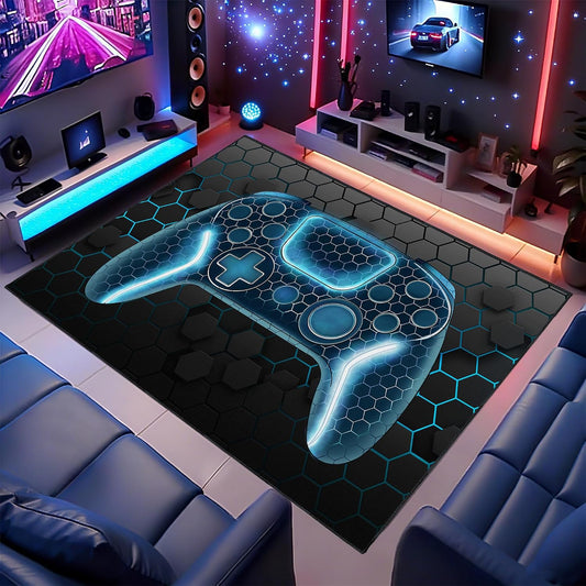 Gamer Rug, 5X7 Ft, Blue, Non-Slip | for Bedroom Living Room, Game Space Decor