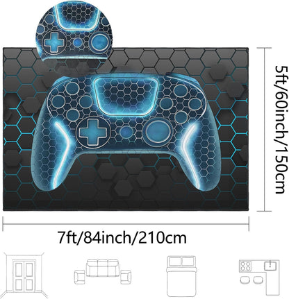 Gamer Rug, 5X7 Ft, Blue, Non-Slip | for Bedroom Living Room, Game Space Decor