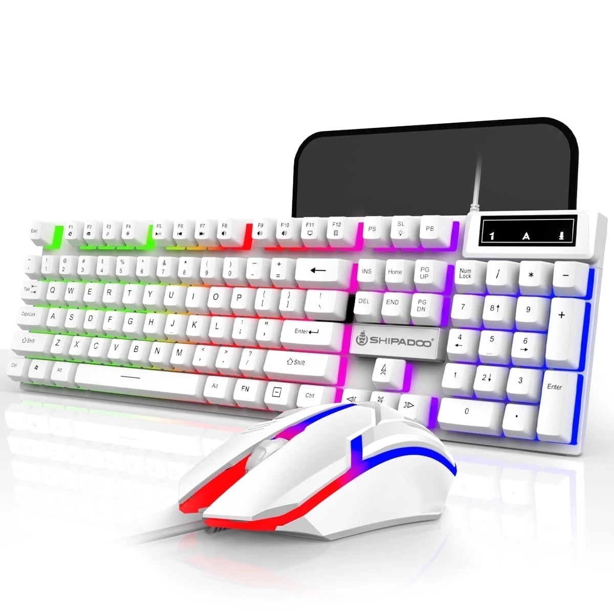 Gaming Keyboard & Mouse, 104 Keys LED RGB Backlit Quiet Computer Keyboard, Multimedia Keys, 26 Anti-Ghosting Keys, Waterproof Light up USB Wired Keyboard for PC Gamers Desktop Computer Laptop,White