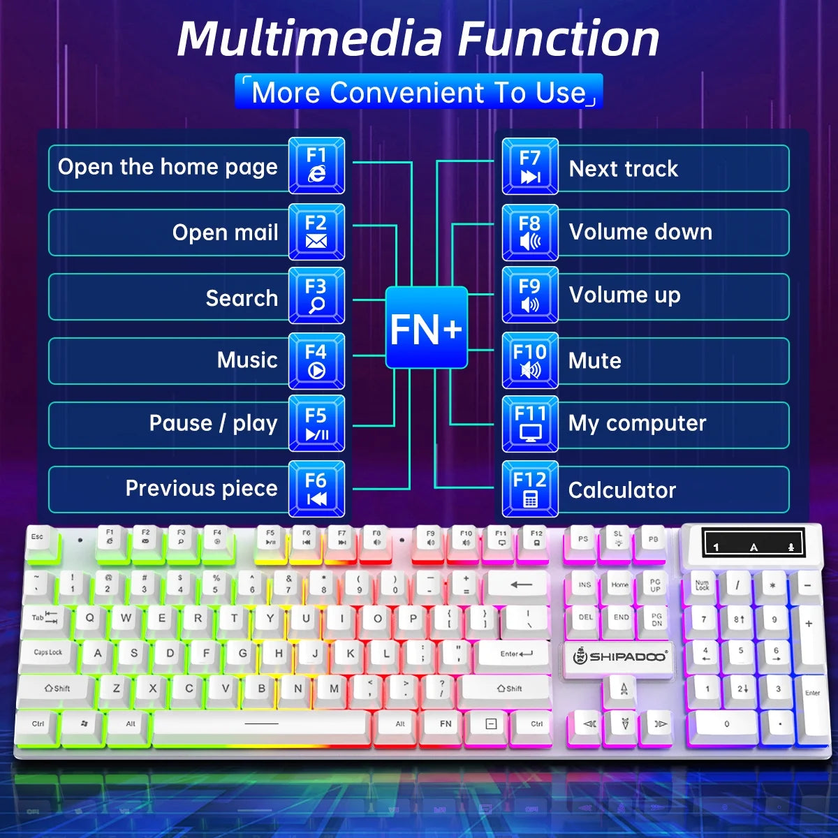 Gaming Keyboard & Mouse, 104 Keys LED RGB Backlit Quiet Computer Keyboard, Multimedia Keys, 26 Anti-Ghosting Keys, Waterproof Light up USB Wired Keyboard for PC Gamers Desktop Computer Laptop,White