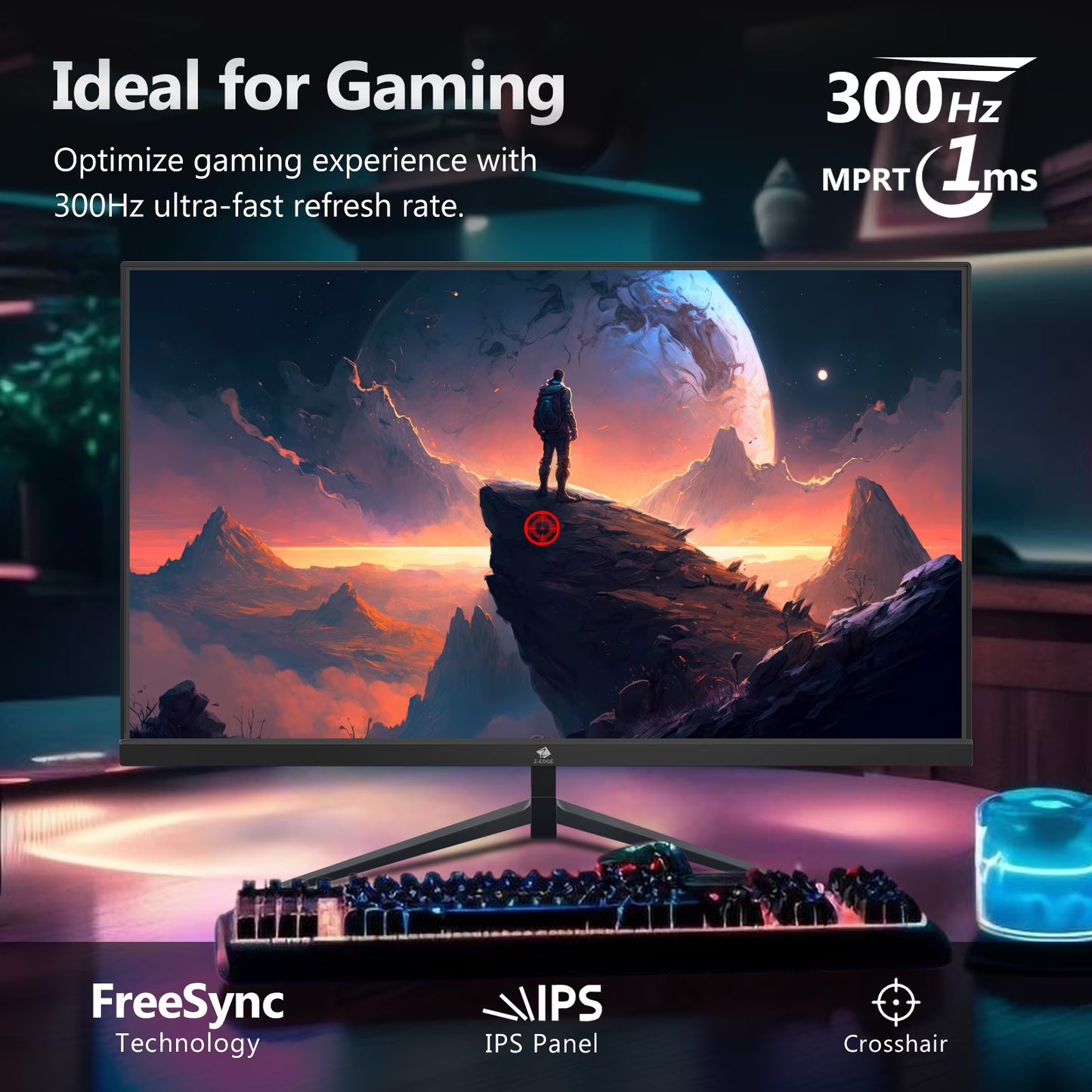 24.5 Inch 300Hz Gaming Monitor, FHD 1080P IPS Display, 1Ms MPRT, AMD Freesync, HDR Support, VESA Mount Compatible