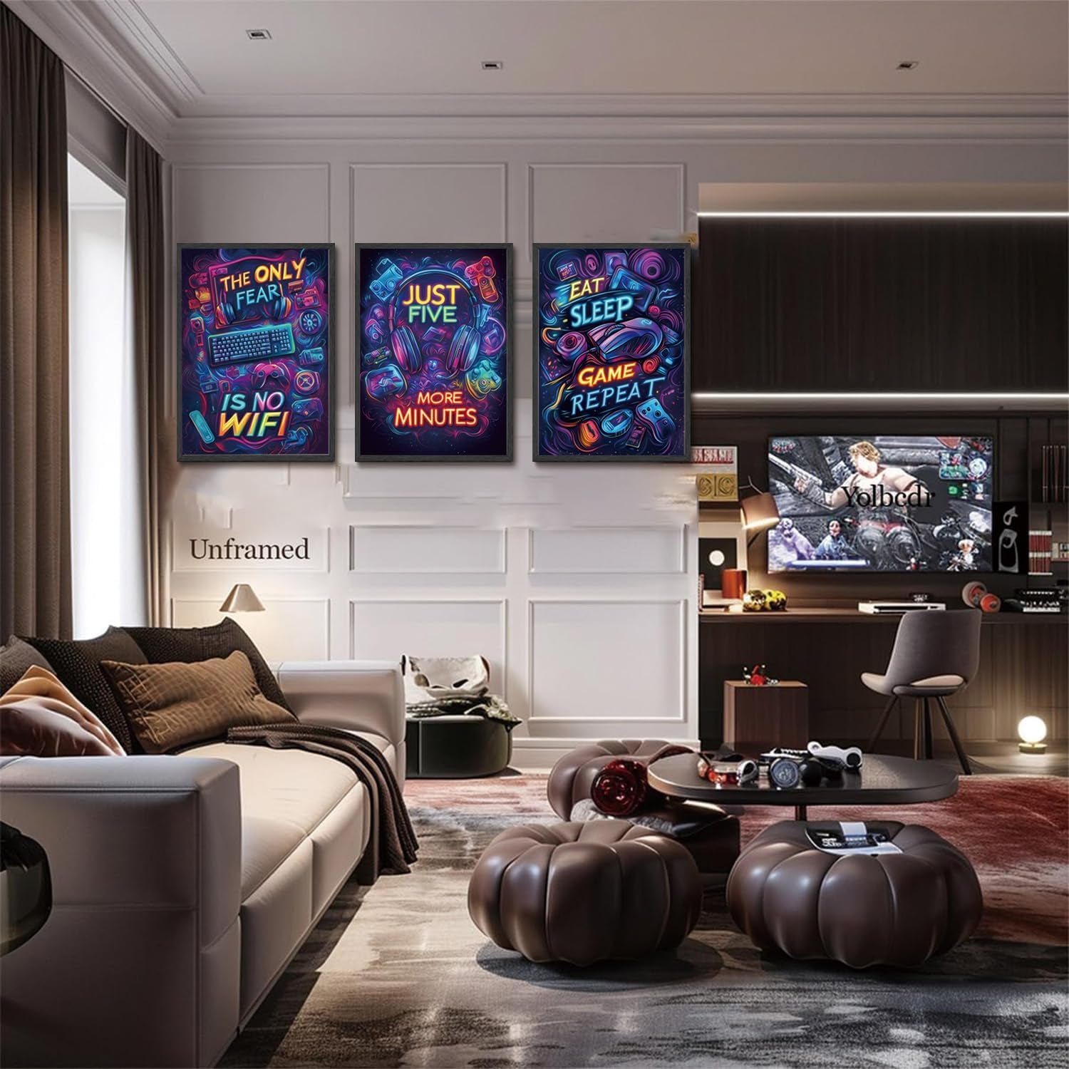 Neon Gaming Posters Video Game Wall Art Prints Set of 3 Game Room Decor Gaming Sign Painting Playroom Cool Pictures Gamer Wall Decor for Boy Teen Men Bedroom Bathroom 12X16In Unframed