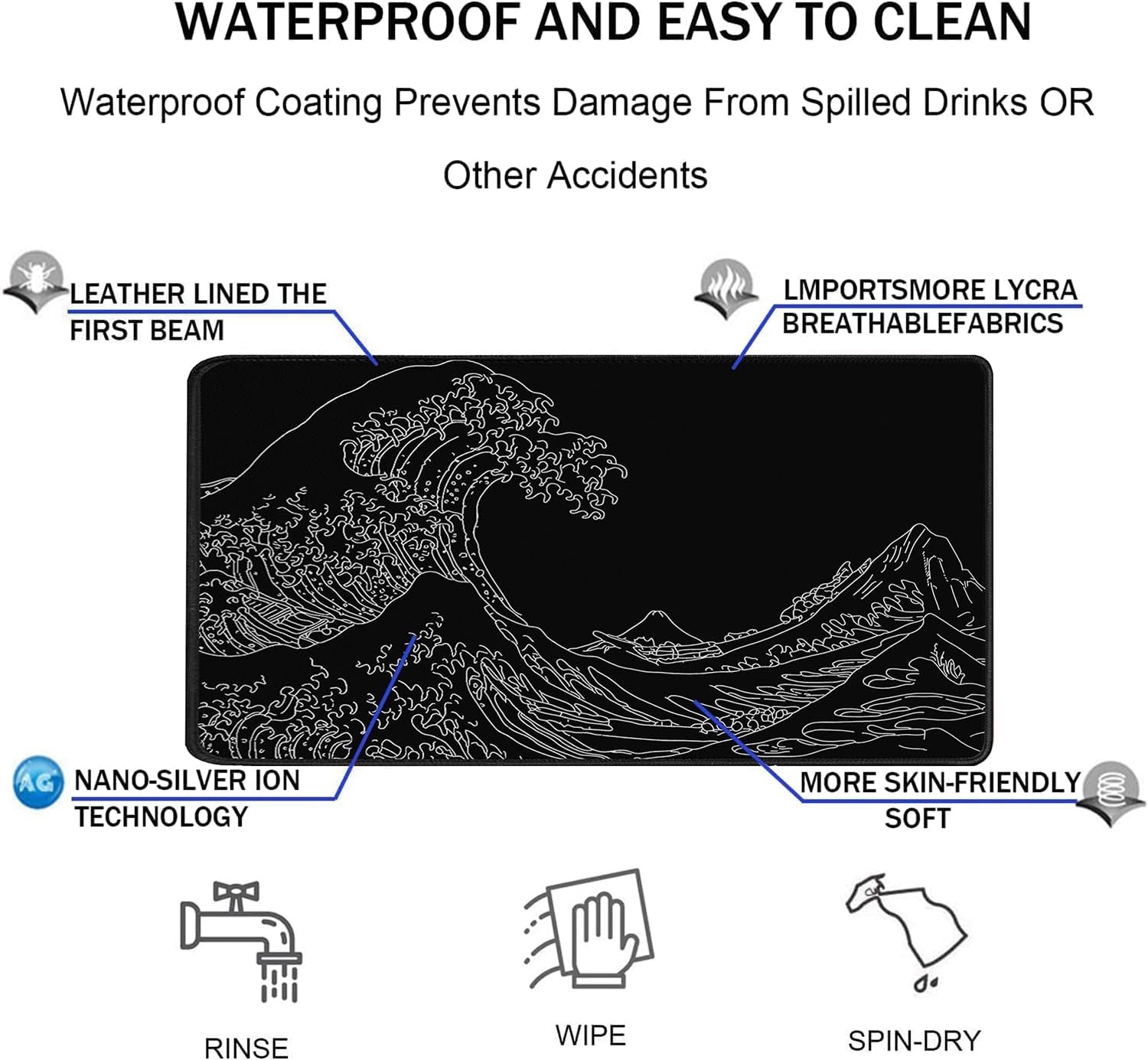 Large Gaming Mouse Pad, XXL Extended Computer Keyboard Mouse Mat with Stitched Edges, 31.5" X 15.7" Non-Slip Waterproof Rubber Base Long Mousepad for Work, Game, Office, Home, Waves Line