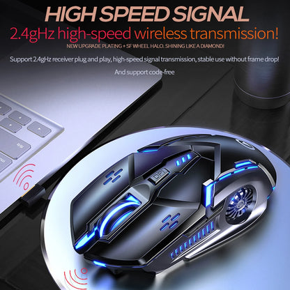 Wireless Gaming Mouse, Rechargeable Wireless Computer Mouse,7-Color LED Light,Ergonomic Mouse with 6 Silent Click Buttons,4 Adjustable 3200 DPI Wireless Mouse for Laptop,Pc,Mac,Black
