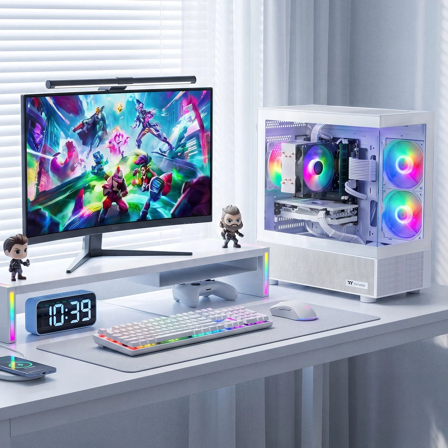 Budget Gaming PC Computers Desktop, Intel Core I7 up to 4.0Ghz, GTX 1050 Ti 4GB, 16GB RAM, 512GB M.2 SSD, BX3 550W 80PLUS Bronze PSU, Wifi 5, RGB Fan X5, Windows 11 Home, Prebuilt PC Gaming, White