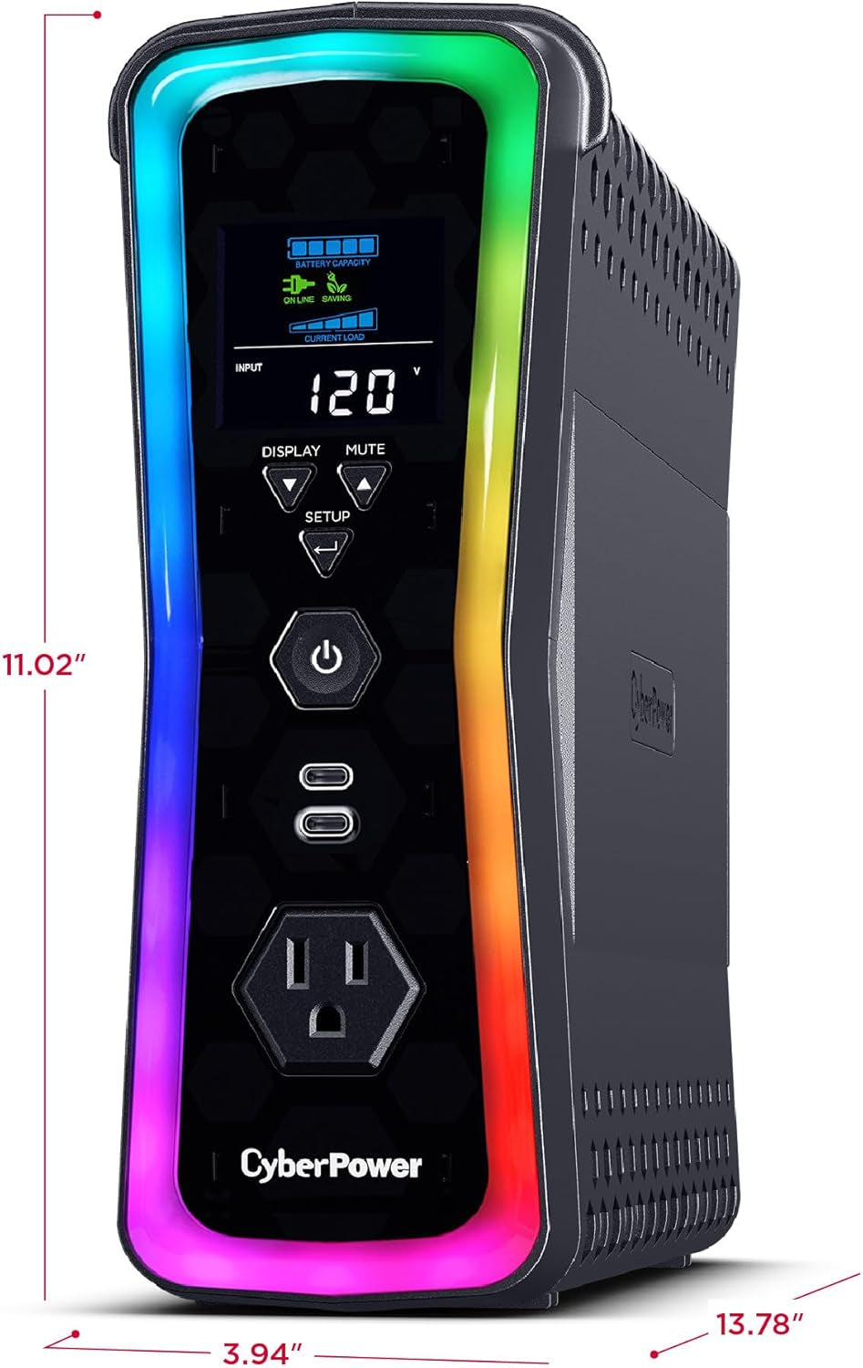 Cyberpower GX150C2 Gaming UPS Battery Backup and Surge Protector, 1500VA/1000W, RGB Lighting, 13 Outlets, USB‑C Charging, UL Certified