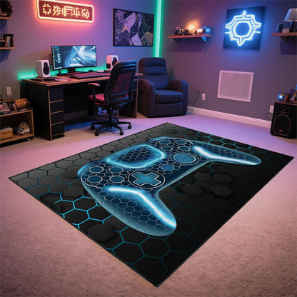 Gamer Rug, 5X7 Ft, Blue, Non-Slip | for Bedroom Living Room, Game Space Decor