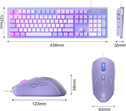 Gaming Keyboard and Mouse Combo, K1 RGB LED Backlit Wired Keyboard with 104 Key Computer PC Gaming Keyboard for Pc/Laptop (Purple)