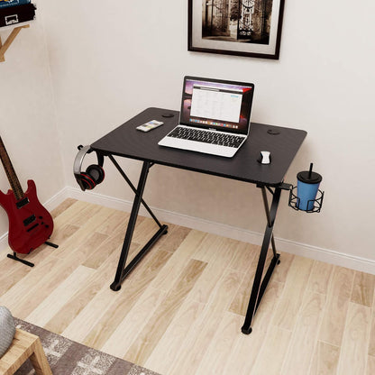 Gaming Desk 31 Inch Gaming Table for Small Spaces X Shaped Gamer Workstation with Handle Rack Cup Holder Headphone Hook,Black
