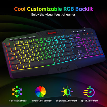 S101-3 Wired RGB Backlit Gaming Keyboard and Mouse Combo, Programmable Keyboard and Mouse (800-7200DPI), Gaming Headset Mouse Pad Combo All in 1 PC Gamer Bundle for Windows PC (Black)