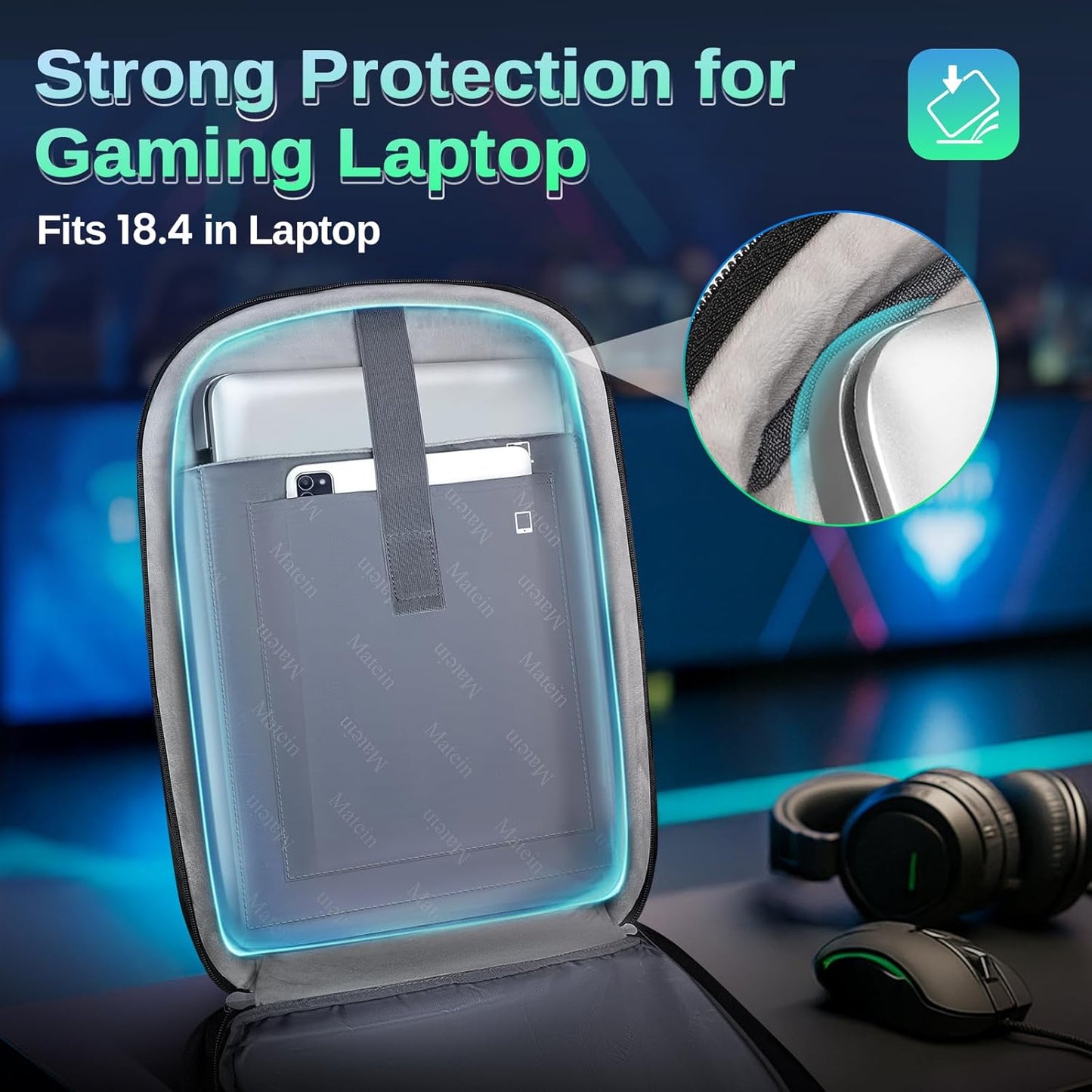 18 Inch Gaming Backpack with Thick Padded Laptop Compartment, anti Theft Extra Large Laptop Backpack with Rain Cover, Waterproof Travel Bag with Tech Organizer for Gaming Accessories