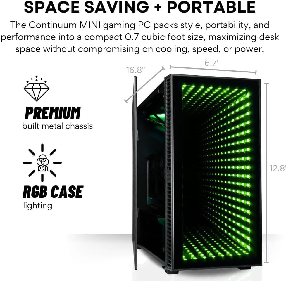 Continuum Mini Gaming Desktop - NVIDIA Geforce RTX 5060 Ti 16GB, AMD 8-Core Ryzen 7 5700X Processor, 32GB RAM, 2TB Nvme SSD, Wifi, Windows 11 Pro - Tiny Liquid Cooled RGB Gamer Computer