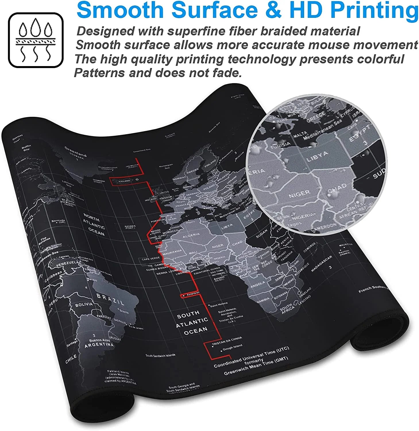XXL Gaming Mouse Pad with Black Map & Premium-Textured Computer Non-Slip Gaming Mouse Mat-90X40 Ditu02