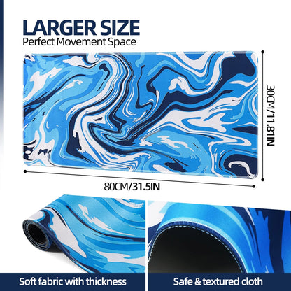 Gaming Mouse Pad, Fluid Pattern Mouse Pad 31.5X11.8Inch Large Extended Computer Mouse Mat Keyboard Full Desk Mousepad for Gaming, Office, Home-Blue