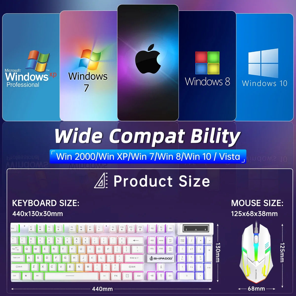 Gaming Keyboard & Mouse, 104 Keys LED RGB Backlit Quiet Computer Keyboard, Multimedia Keys, 26 Anti-Ghosting Keys, Waterproof Light up USB Wired Keyboard for PC Gamers Desktop Computer Laptop,White