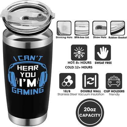 Gaming Gifts for Men, Boys, Women, Boyfriend - Fathers Day Game Gift - I Can'T Hear You I'M Gaming Gift - 20 Oz Stainless Steel Tumbler