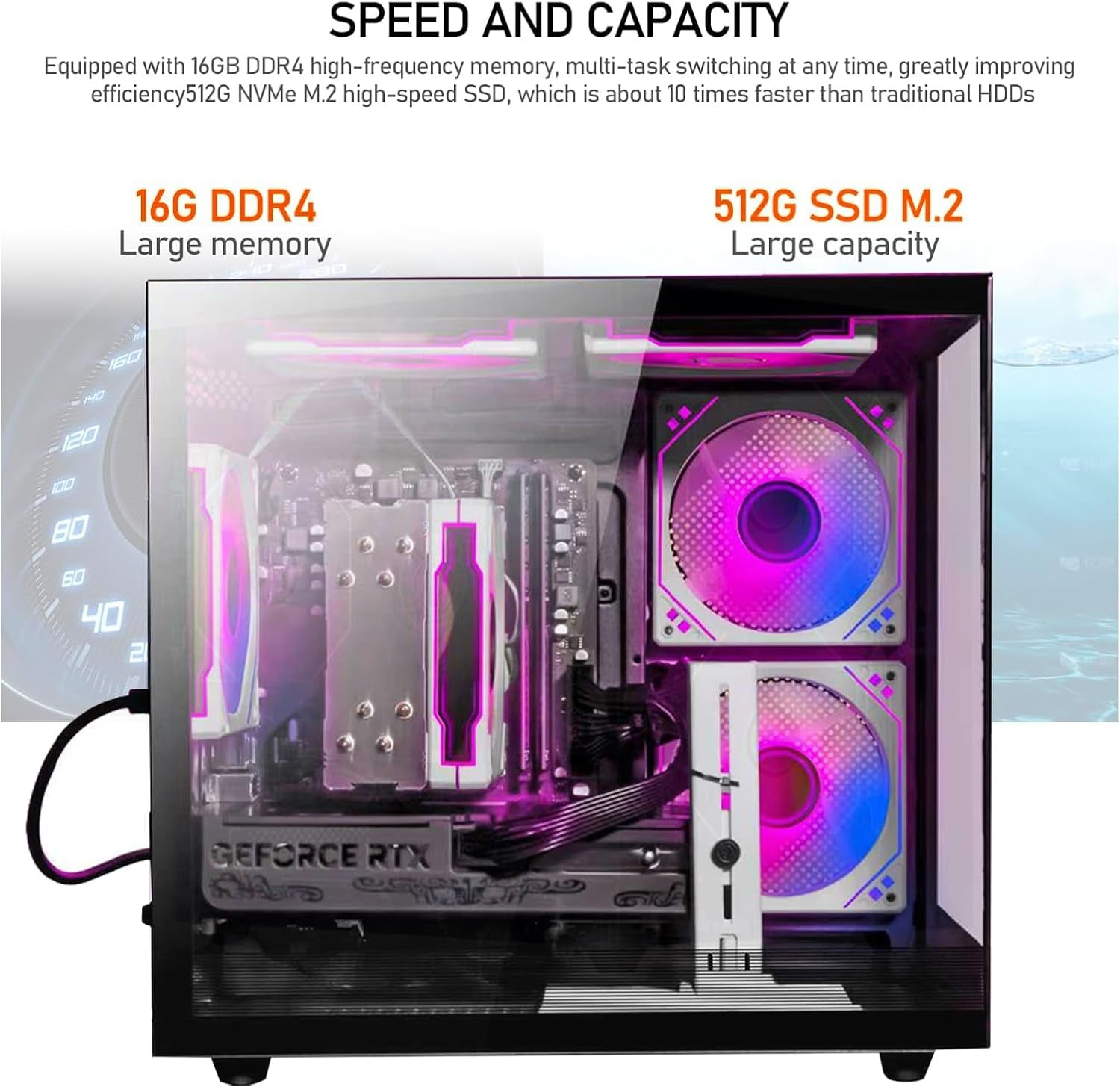 Prebuilt Gaming PC, Black, Ryzen5 6Cores 3.6G-4.1G, DDR4 3200Mhz 16G RAM, Nvme 512G SSD, Radeon RX560 4G, WIFI6 Desktop Computers Business Home