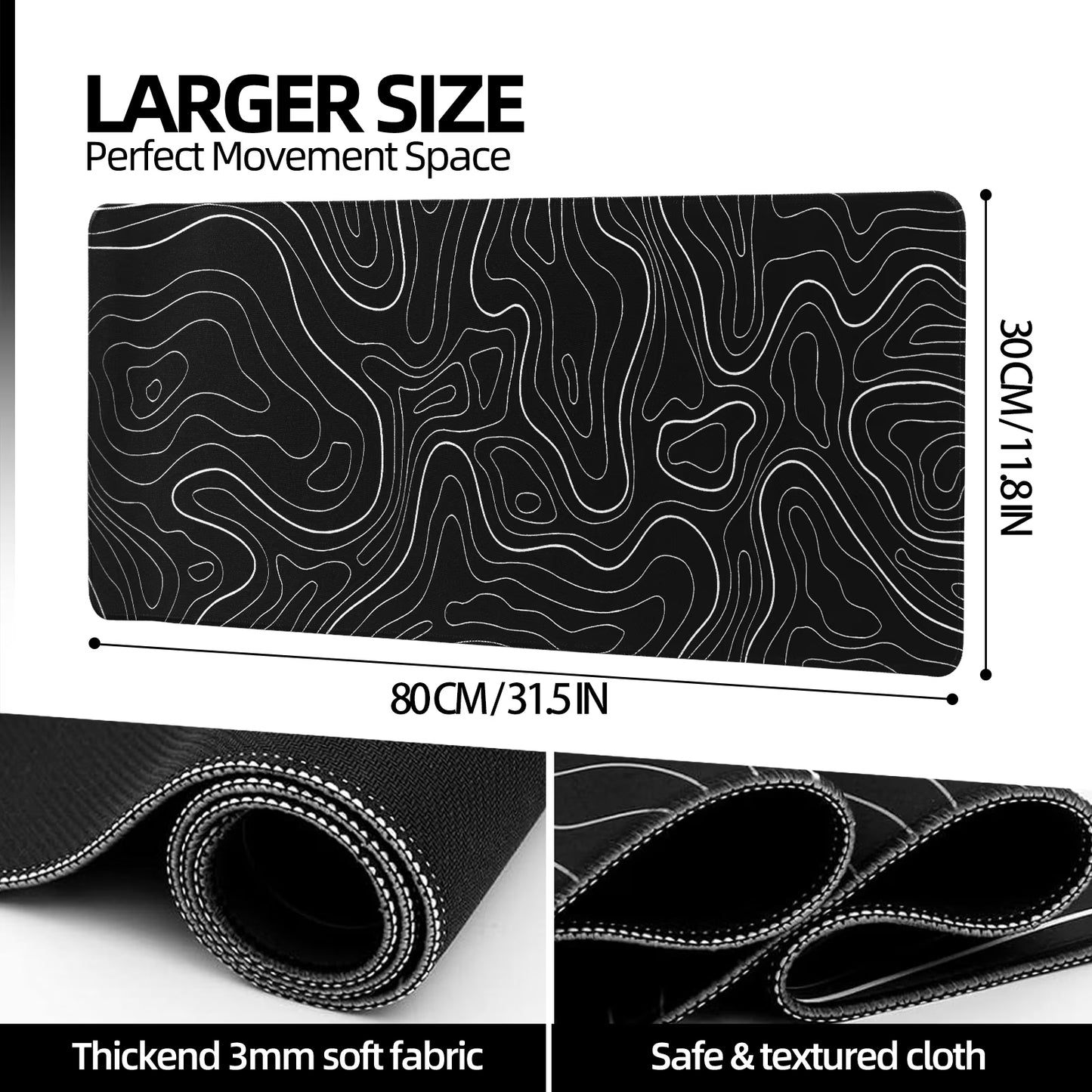 Mouse Pad Gaming Mousepad 31.5 X 11.8 X0.12In Large Mouse Pad for Keyboard and Mouse with Anti-Slip Rubber Base, Keyboard Pad XL Mouse Mat for Home and Office（Black)