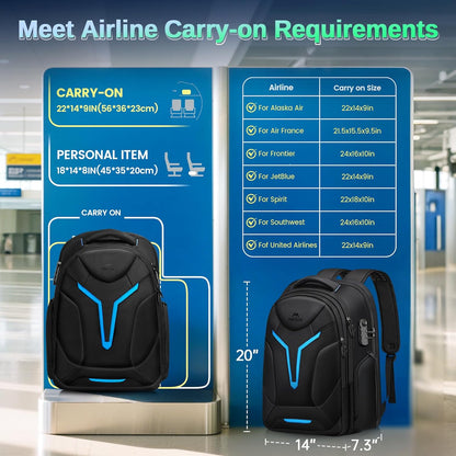 18 Inch Gaming Backpack with Thick Padded Laptop Compartment, anti Theft Extra Large Laptop Backpack with Rain Cover, Waterproof Travel Bag with Tech Organizer for Gaming Accessories