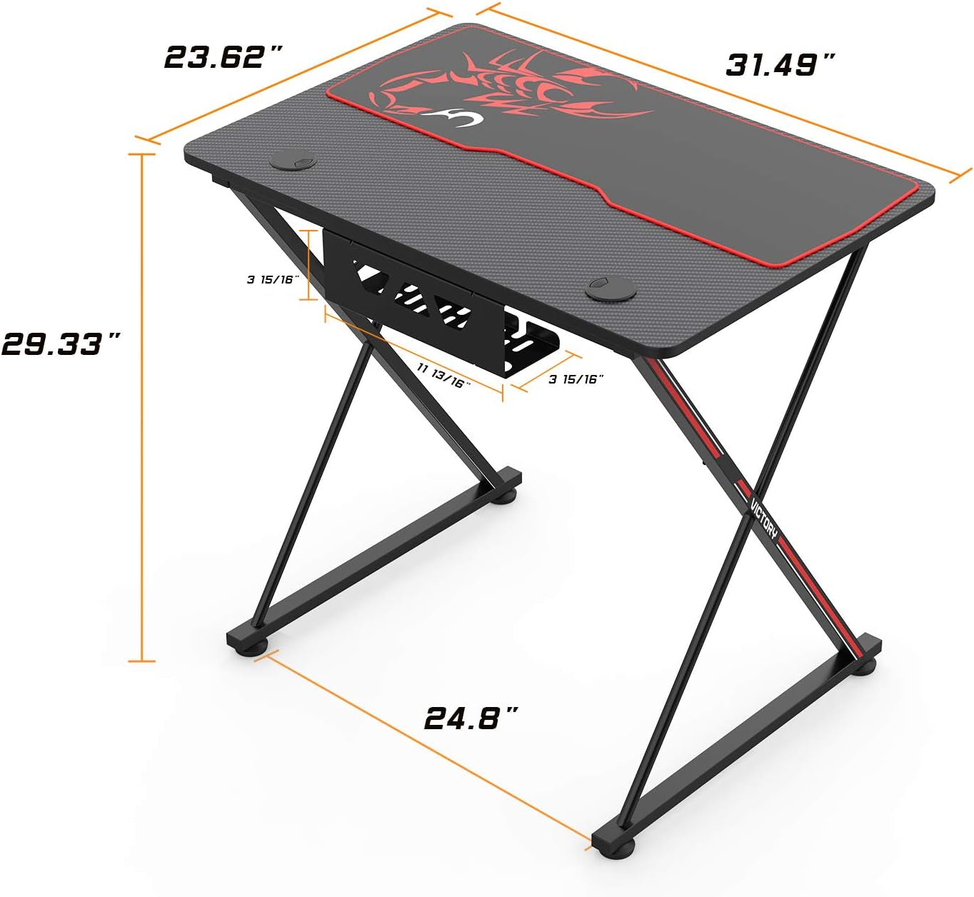 Gaming Desk 31 Inch Gaming Table for Small Spaces X Shaped Gamer Workstation with Handle Rack Cup Holder Headphone Hook,Black