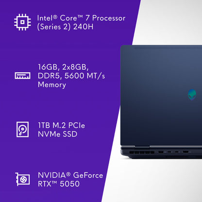 16" Aurora Gaming Laptop Intel Core 7-240H, 16GB RAM, 1TB SSD, NVIDIA Geforce RTX 5050