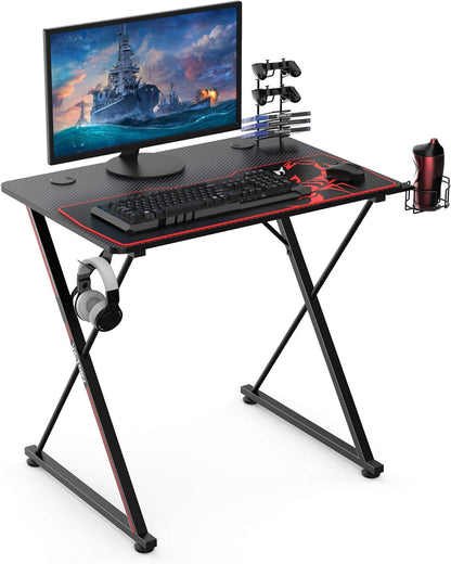 Gaming Desk 31 Inch Gaming Table for Small Spaces X Shaped Gamer Workstation with Handle Rack Cup Holder Headphone Hook,Black