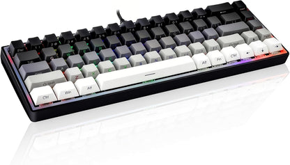 65% Gaming Keyboard, LED Backlit Mini Wired Keyboard, Ultra-Compact Anti-Ghosting No-Conflict 68 Keys Membrane Gaming Wired Keyboard for PC Laptop Windows Gamer(Gray-White)