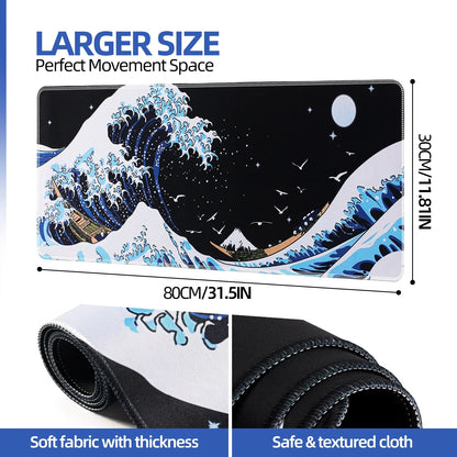 Gaming Mouse Pad,Mouse Pad 31.5X11.8Inch Large Extended Computer Mouse Mat Keyboard Full Desk Mousepad for Gaming, Office, Wave of Kanagawa