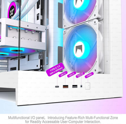 H2 (2026)  ATX PC Case, Pre-Installed 8 PWM ARGB Fans (6X140Mm,2X120Mm), Large Dual-Chamber ATX Mid-Tower Airflow Computer Case, Gaming PC Case, 420Mm Radiator Support, Type-C 3.2 (White RGB)