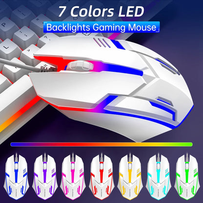 Gaming Keyboard & Mouse, 104 Keys LED RGB Backlit Quiet Computer Keyboard, Multimedia Keys, 26 Anti-Ghosting Keys, Waterproof Light up USB Wired Keyboard for PC Gamers Desktop Computer Laptop,White