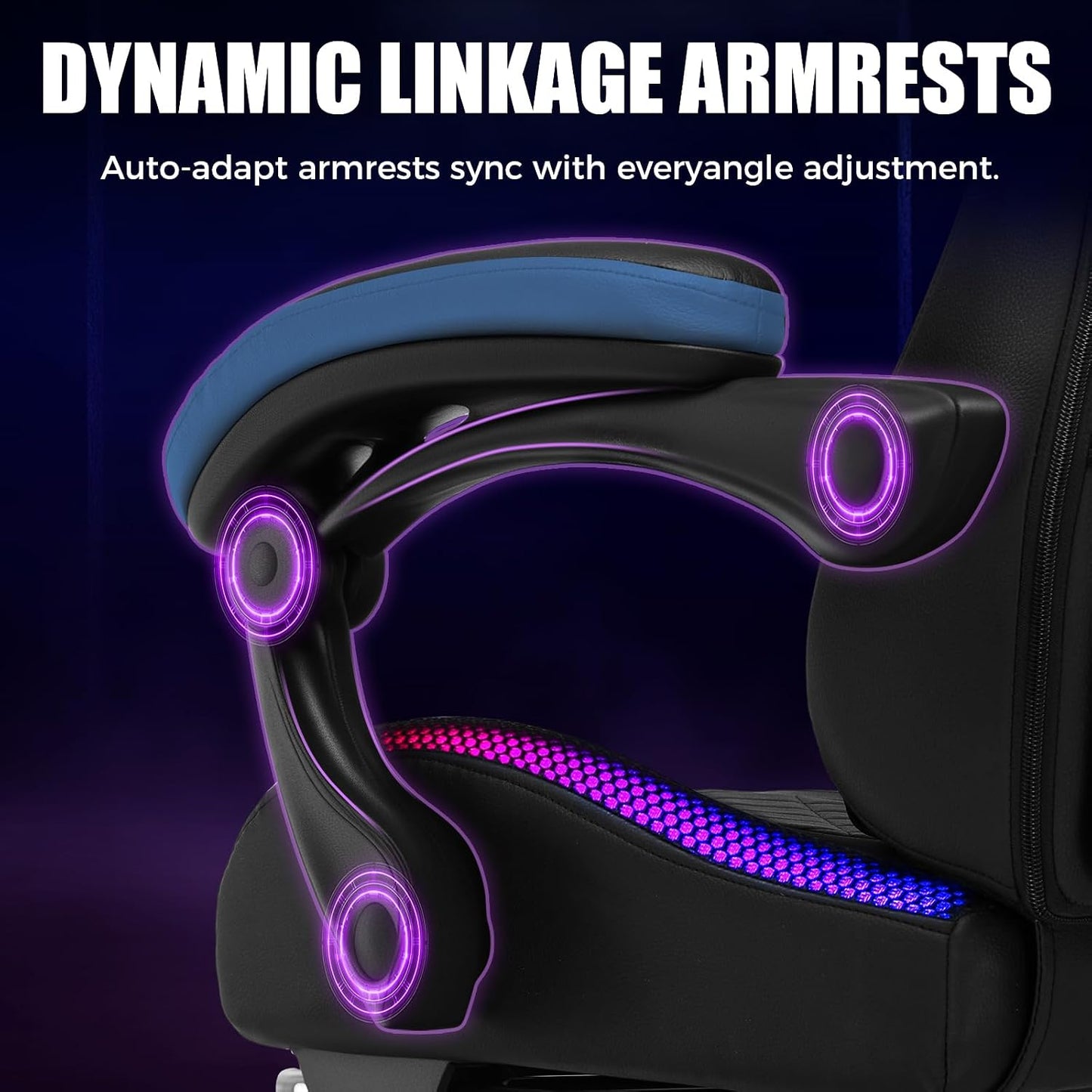 RGB Gaming Chair with Speakers - LED Computer Game Chair for Adults, PC Home Office Chairs with Footrest & Lights, Reclining Desk Chairs, Blue
