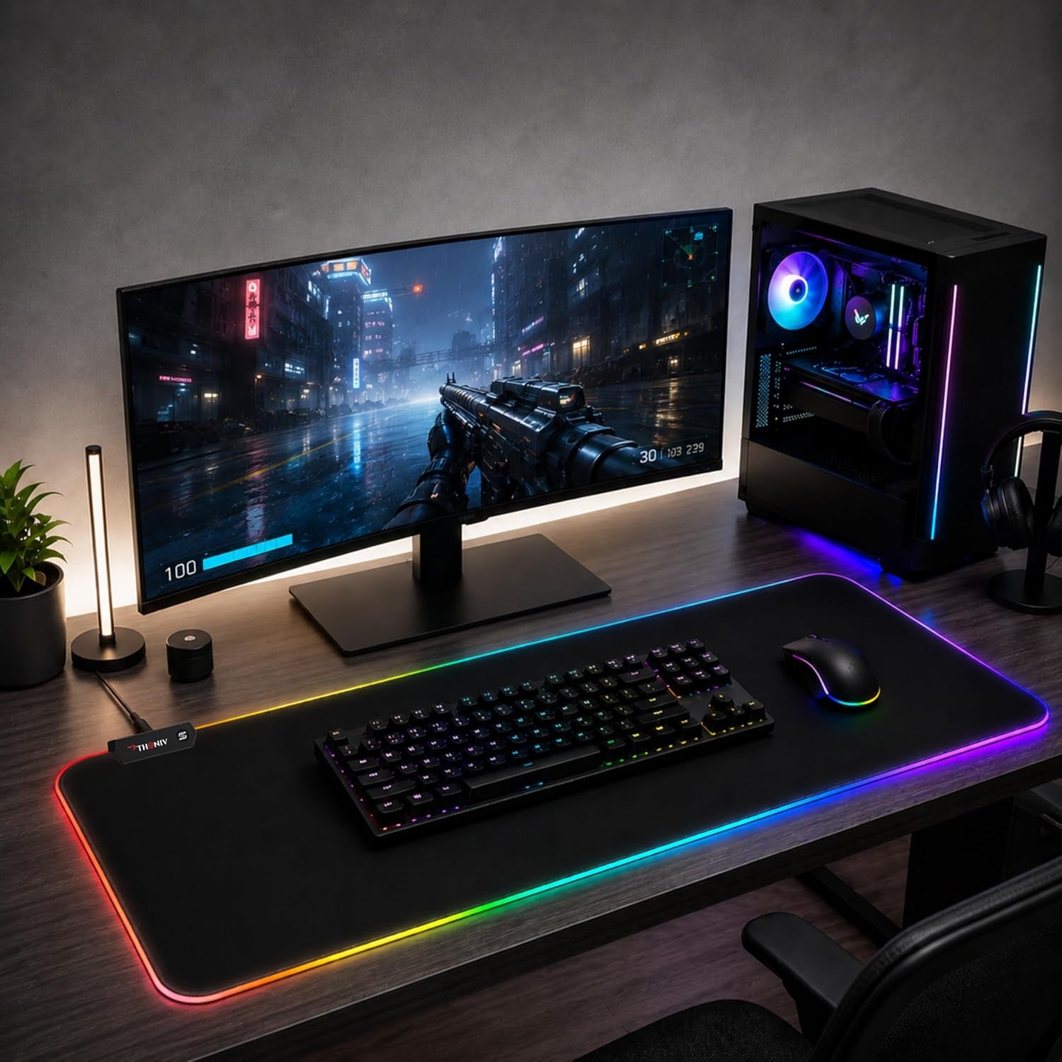 RGB Mouse Pad 35.4×15.7 Inches – Extended LED Mouse Pad with 14 Lighting Modes, Gaming Desk Mat, PC Gaming Accessories, Large Keyboard Pad with Non-Slip Rubber Base.