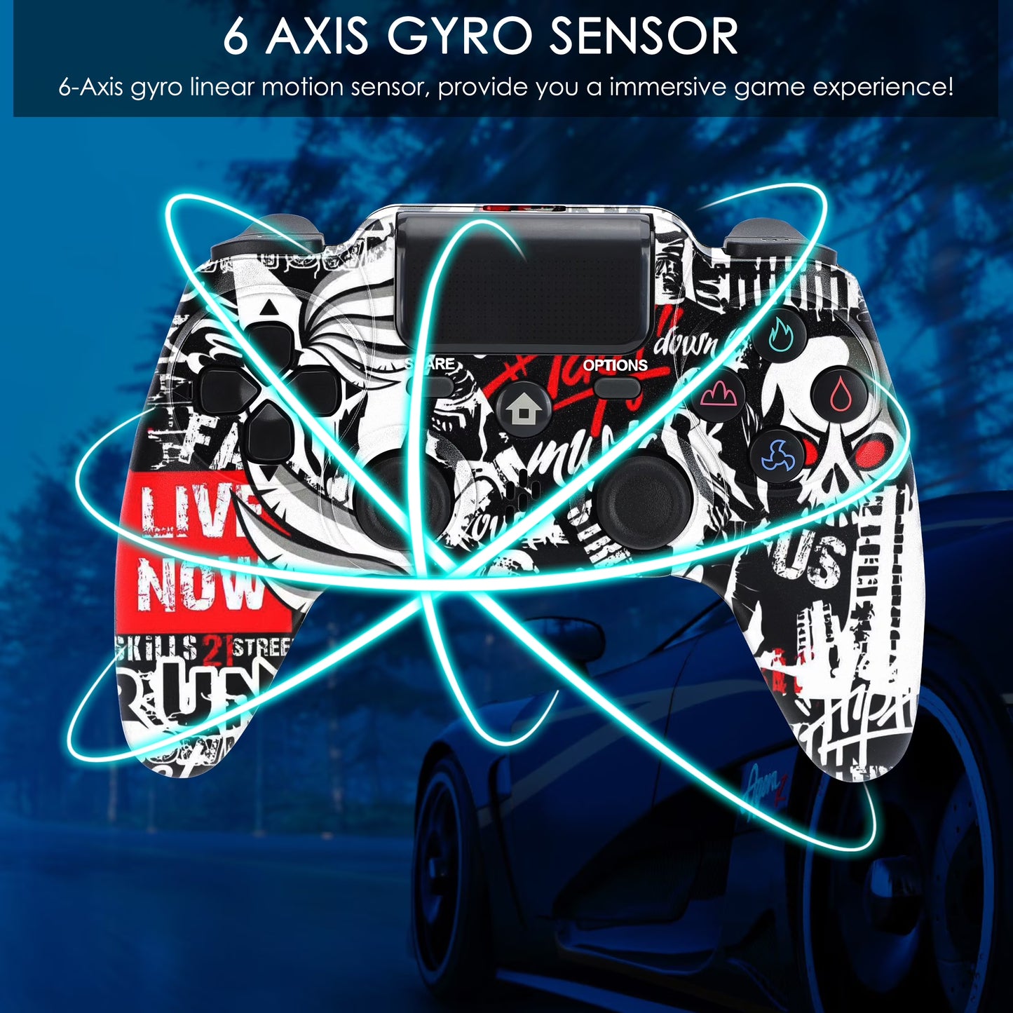 Wireless Controller Compatible with P4/P4 Slim/P4 Pro/Windows PC, Skull