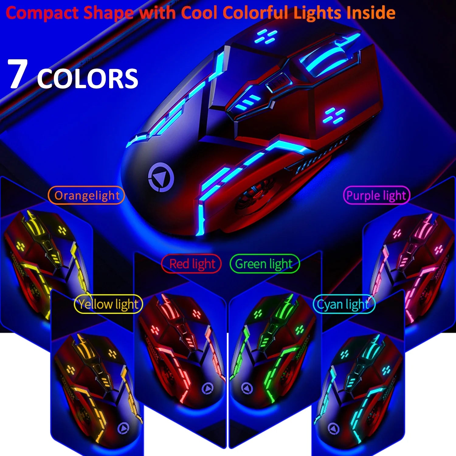 Wireless Gaming Mouse, Rechargeable Wireless Computer Mouse,7-Color LED Light,Ergonomic Mouse with 6 Silent Click Buttons,4 Adjustable 3200 DPI Wireless Mouse for Laptop,Pc,Mac,Black
