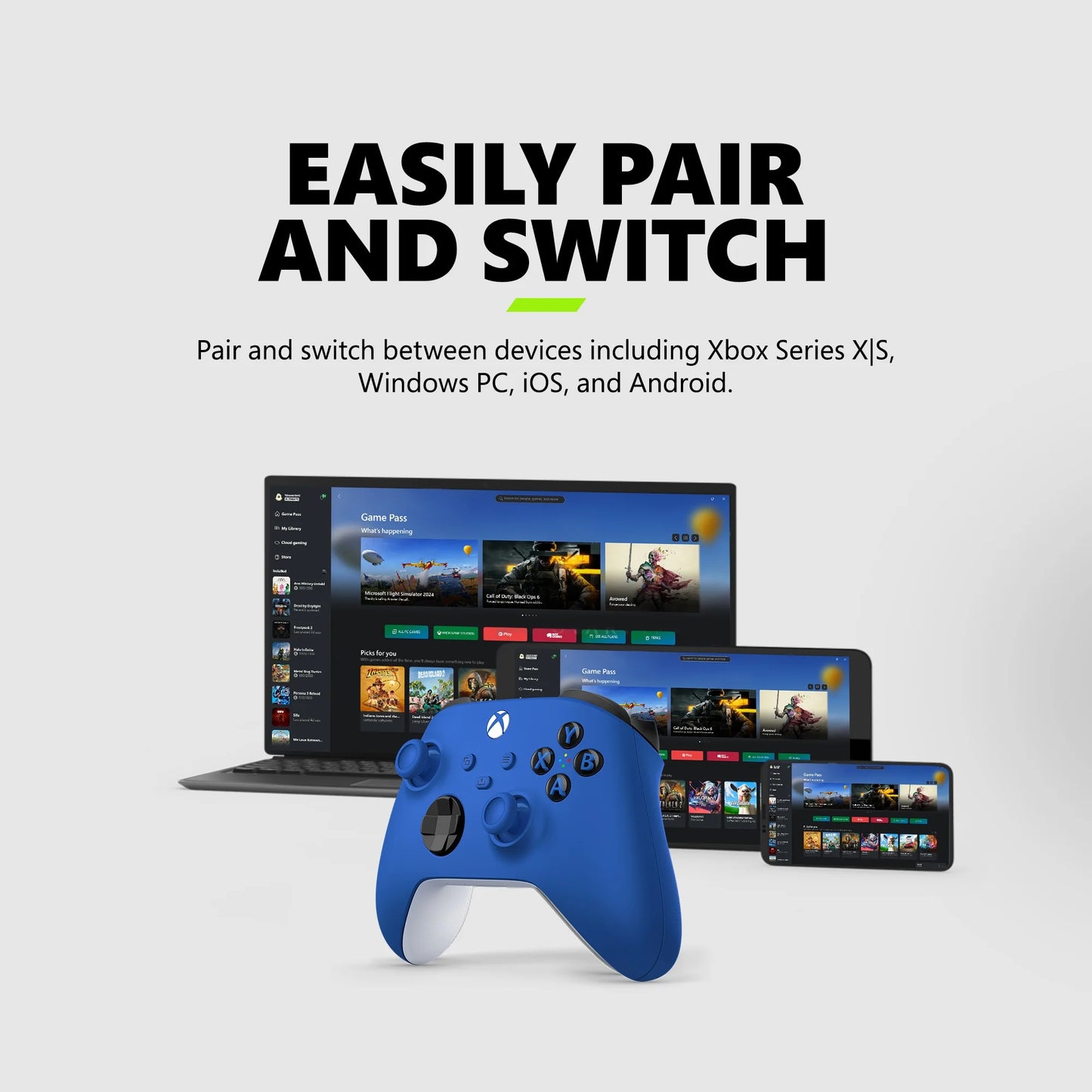 Microsoft  Wireless Controller - Shock Blue – for  Series X|S,  One, Pcs, and Cloud-Enabled Devices