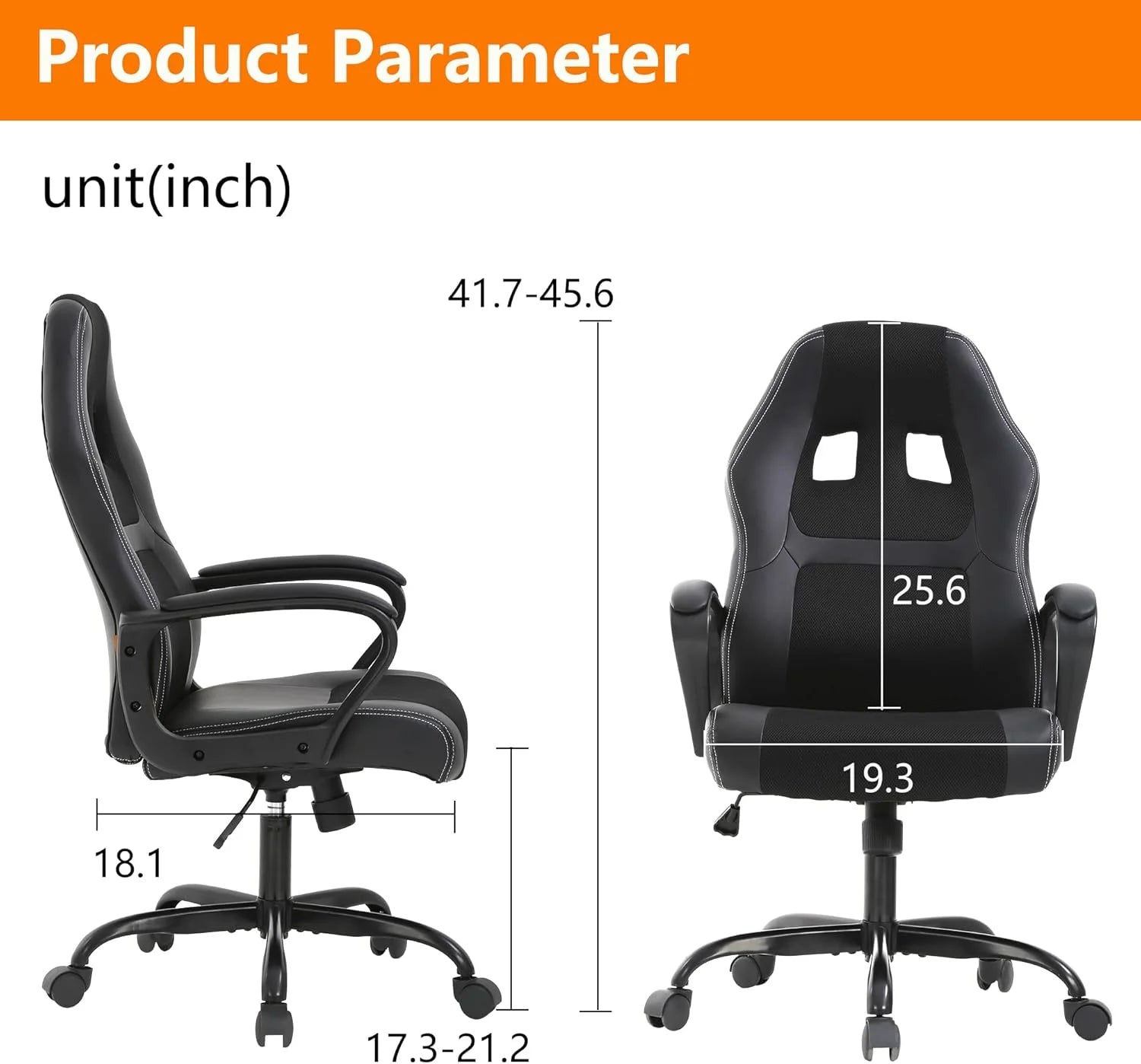 Black Gaming Chair - Ergonomic PU Leather W/Lumbar Support & Headrest