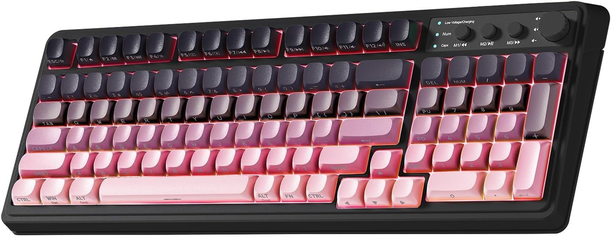 Keyboard, Wireless PC Gaming Keyboards Bluetooth Ergonomic Computer Creamy Keyboard Cute Full Size Backlit Tri-Mode Bt/2.4Ghz/Usb-C - Black & Pink Gradient - Side Printed