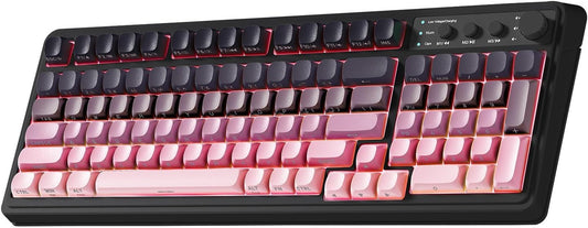 Keyboard, Wireless PC Gaming Keyboards Bluetooth Ergonomic Computer Creamy Keyboard Cute Full Size Backlit Tri-Mode Bt/2.4Ghz/Usb-C - Black & Pink Gradient - Side Printed