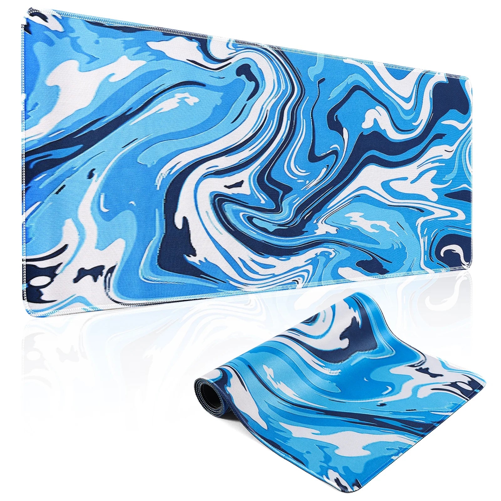 Gaming Mouse Pad, Fluid Pattern Mouse Pad 31.5X11.8Inch Large Extended Computer Mouse Mat Keyboard Full Desk Mousepad for Gaming, Office, Home-Blue