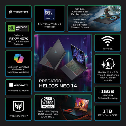 PHN14-51-780H 14.5 in Qhd PC Laptops, Gaming Laptops Intel Core Ultra 7, 16 GB Ram, 1 TB Ssd Black PHN14-51-780H