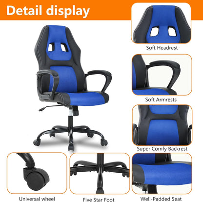 Ergonomic Gaming Chair, Lumbar Support, Swivel Rolling for Women, Men(Blue)