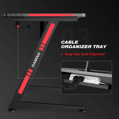 Ergonomic Curved 3-Sided LED Z-Leg Gaming Desk, Black