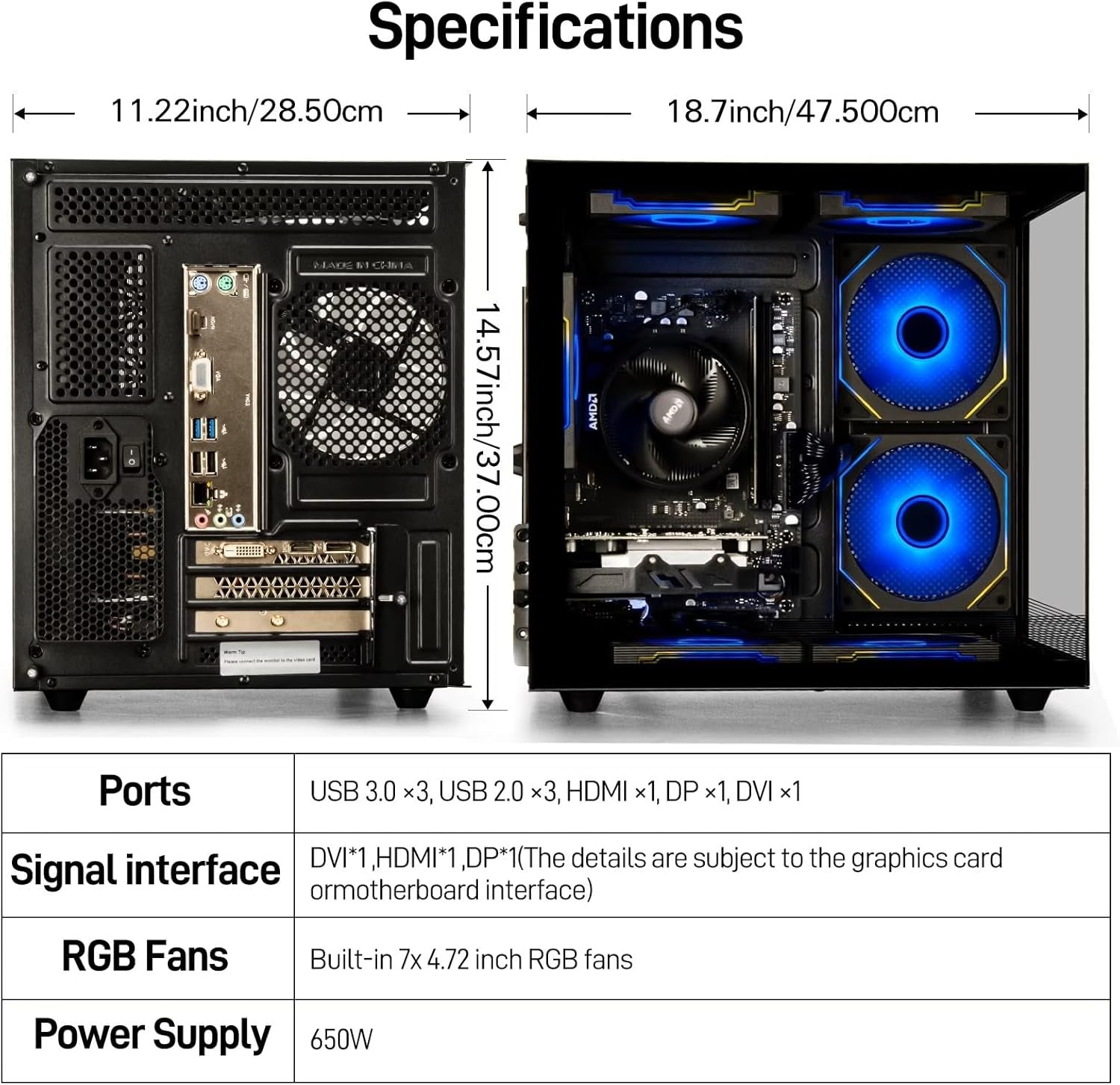 Prebuilt Gaming PC, Black, Ryzen5 6Cores 3.6G-4.1G, DDR4 3200Mhz 16G RAM, Nvme 512G SSD, Radeon RX560 4G, WIFI6 Desktop Computers Business Home